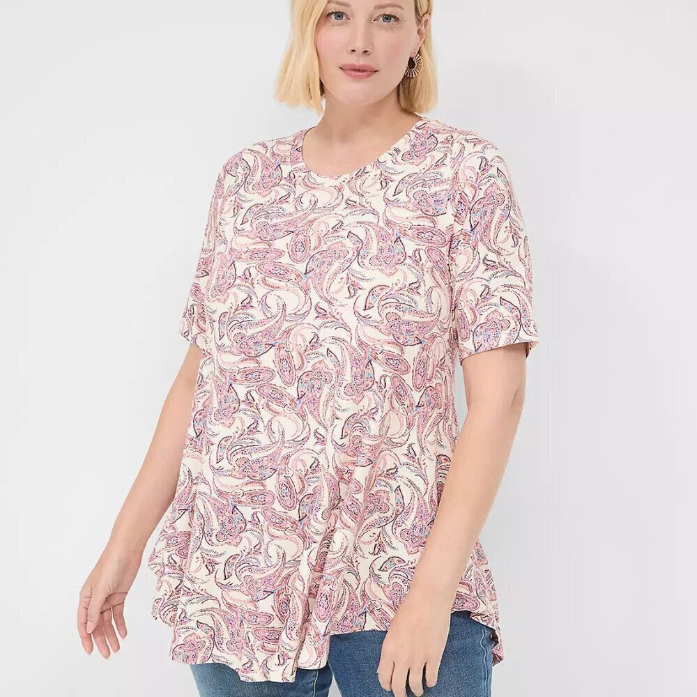 Lane Bryant Multi Paisley Max Swing Perfect Sleeve Crew-Neck Tee Size 18/20